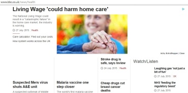 Screenshot of BBC News Website (Health) 00:36 Tuesday 27/07/2015. Also no mention on Top Stories or UK News sections.